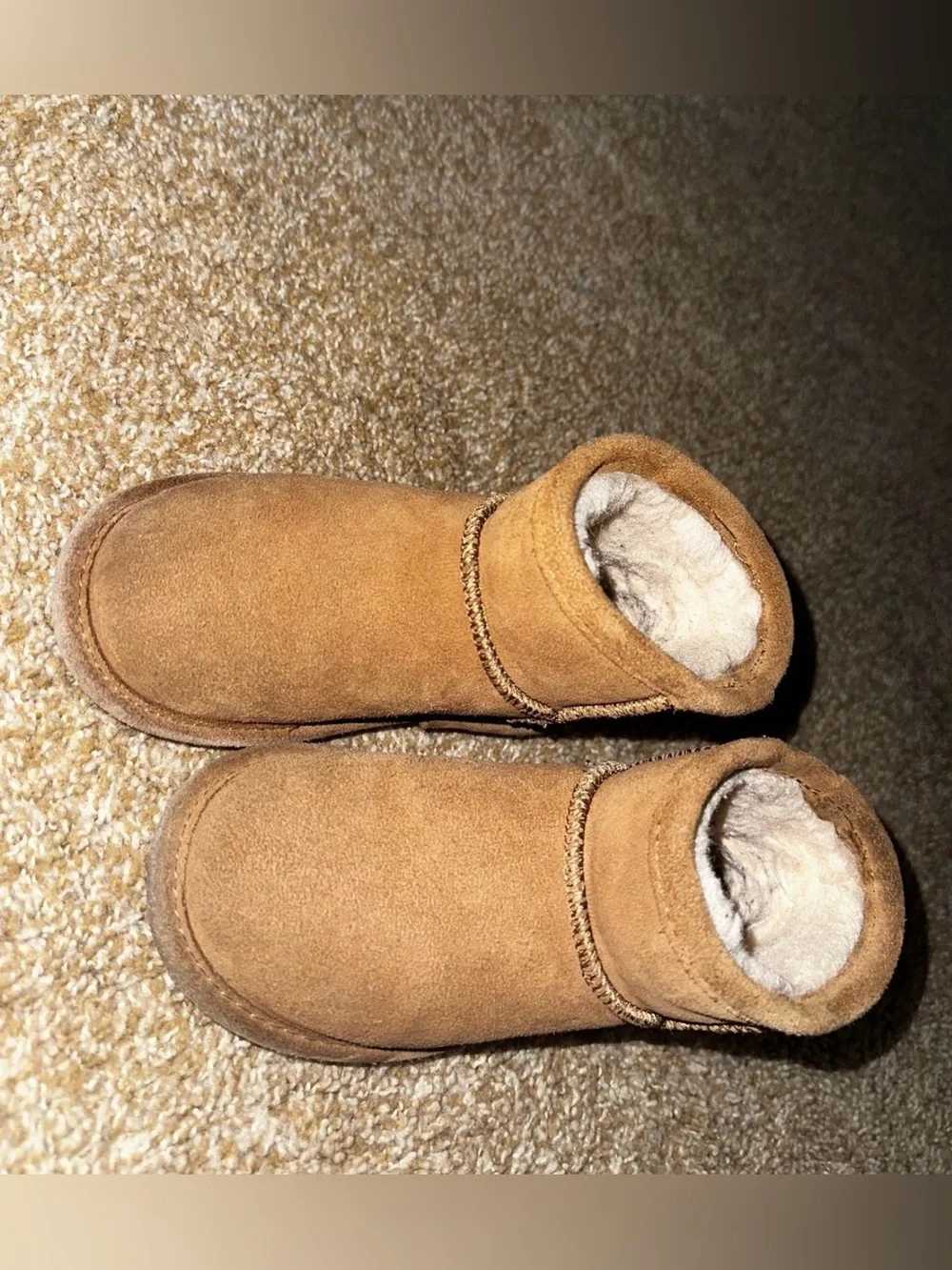 BearPaw Kids Tan Suede Shearling-Lined Slip-On Slippers